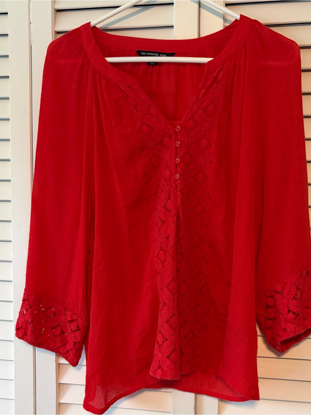 Zac & Rachel Red Lace-Trim Peasant Blouse